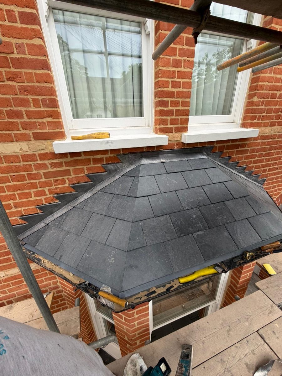 Slate bay roof with new lead flashing, Surrey